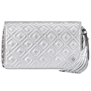 Tori Burch Fleming Metallic Flat Wallet Crossbody